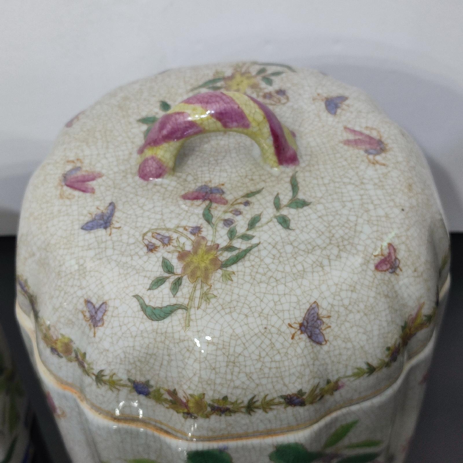 Pair of Craqueled Ceramic Lidded Jars, Vintage from the 1990s - FREE SHIPPING For Sale 6
