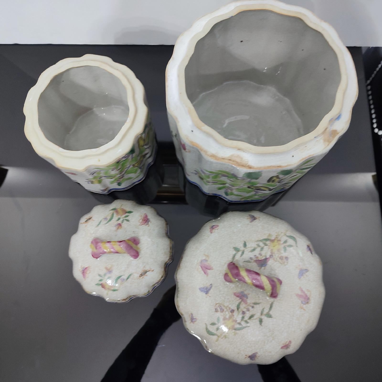 Paire de pots à couvercle en céramique craquelée, vintage des années 1990 - LIVRAISON GRATUITE en vente 7