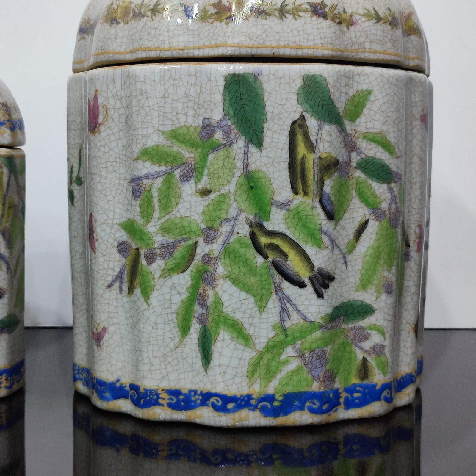 Paire de pots à couvercle en céramique craquelée, vintage des années 1990 - LIVRAISON GRATUITE en vente 10