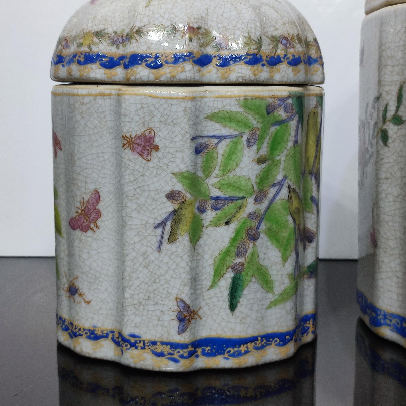 Paire de pots à couvercle en céramique craquelée, vintage des années 1990 - LIVRAISON GRATUITE en vente 11