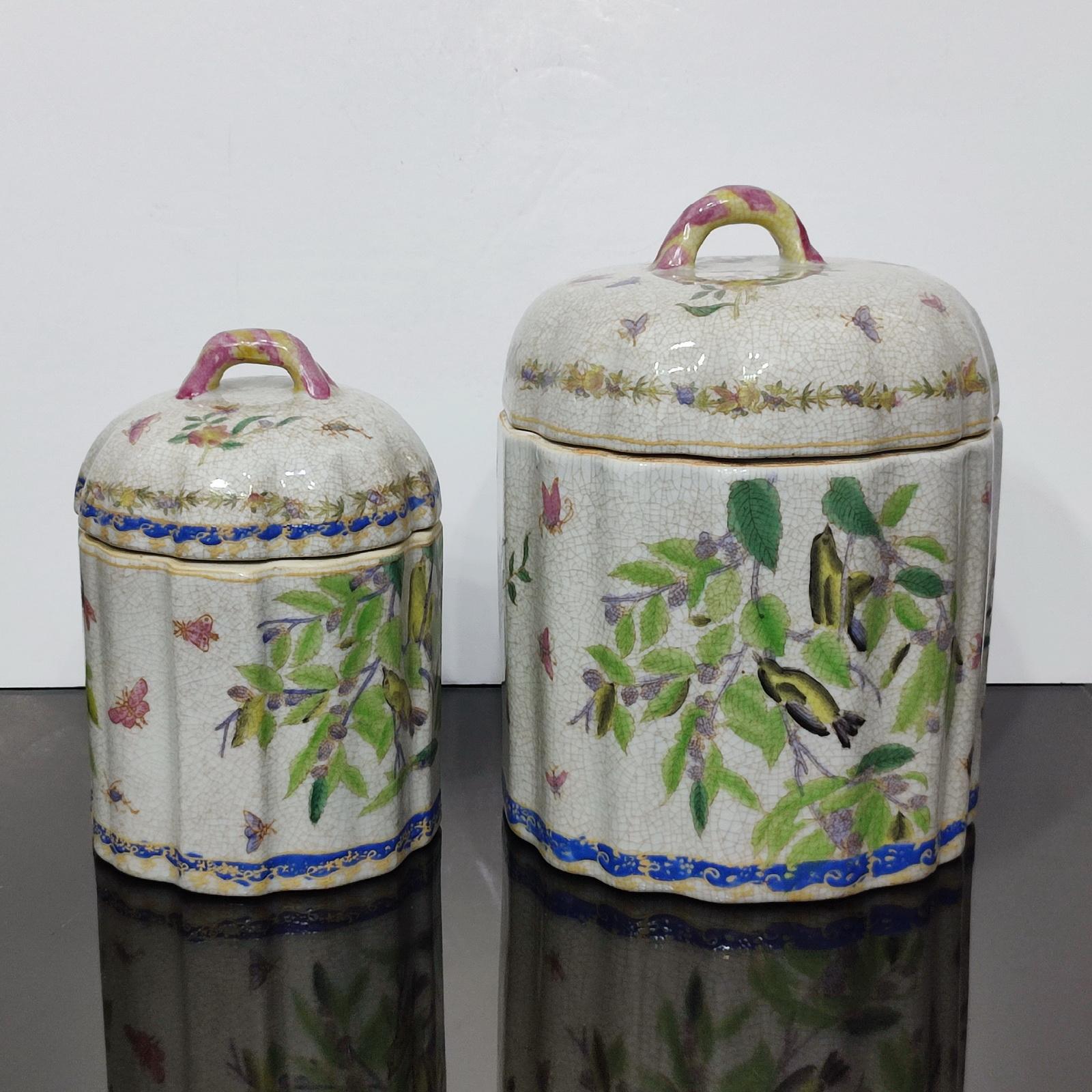 Pair of Craqueled Ceramic Lidded Jars, Vintage from the 1990s - FREE SHIPPING In Good Condition For Sale In Bochum, NRW
