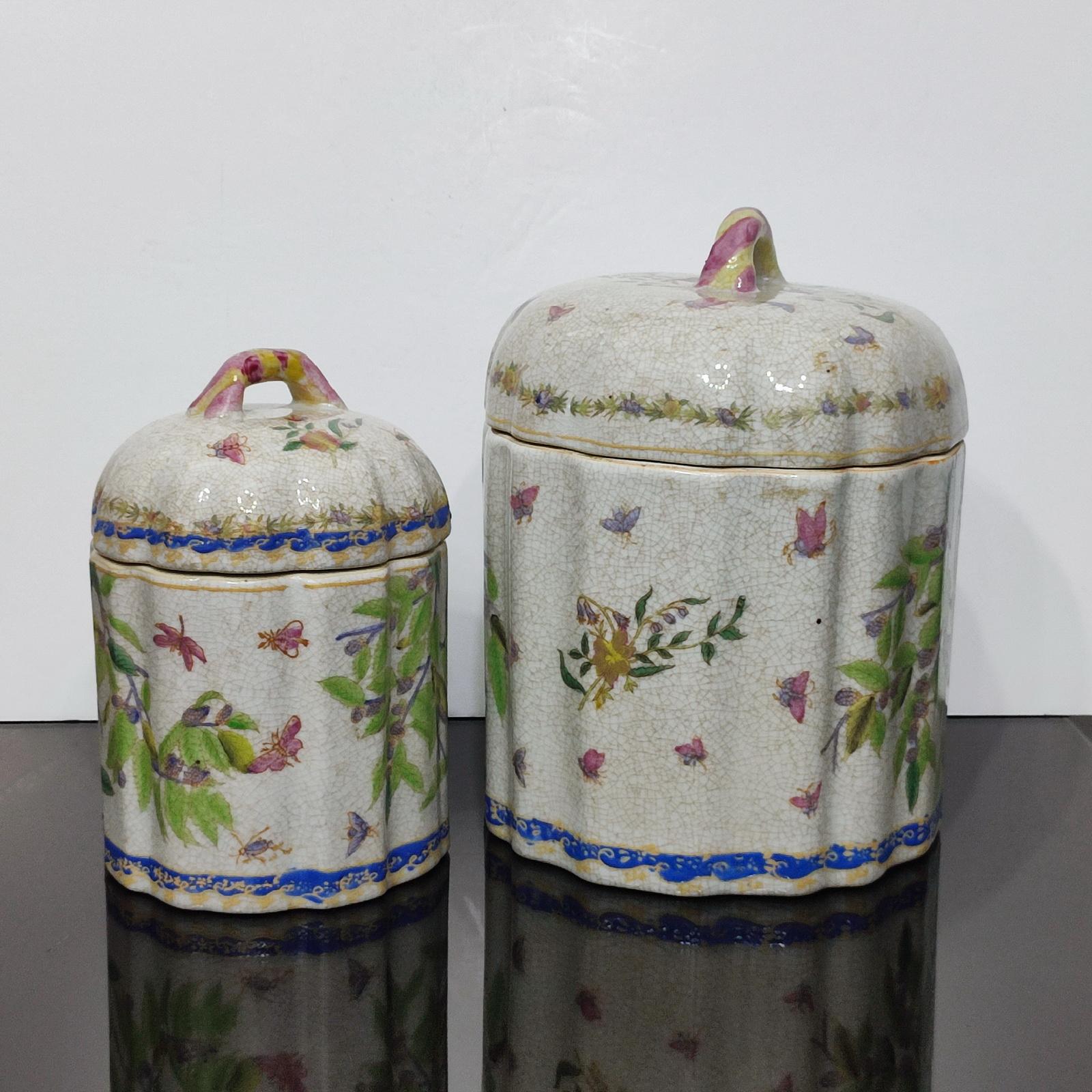 Paire de pots à couvercle en céramique craquelée, vintage des années 1990 - LIVRAISON GRATUITE en vente 1