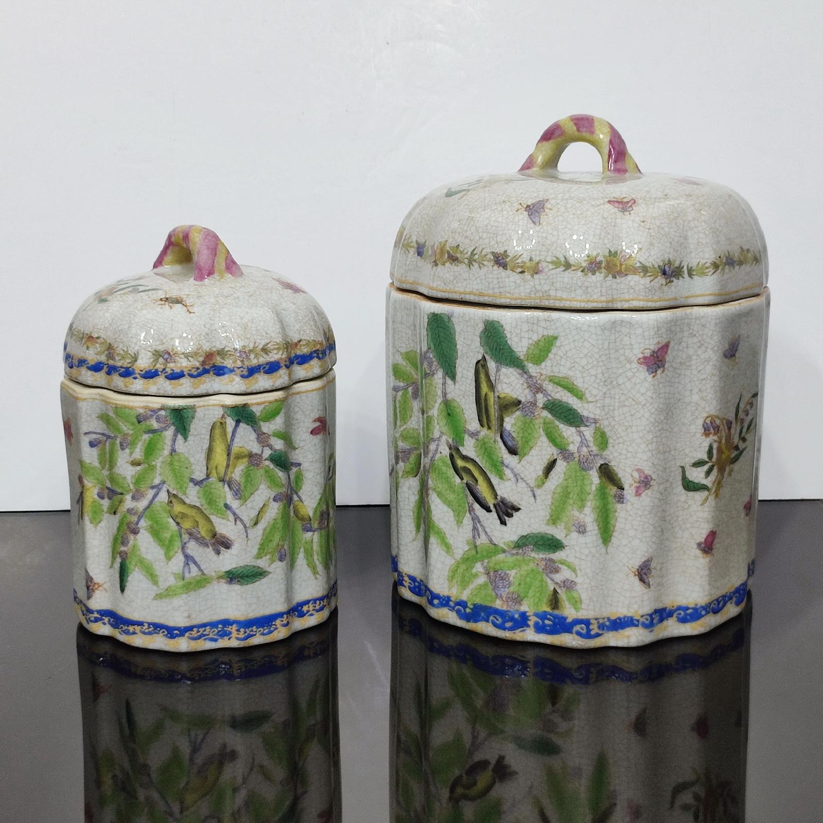 Pair of Craqueled Ceramic Lidded Jars, Vintage from the 1990s - FREE SHIPPING For Sale 2