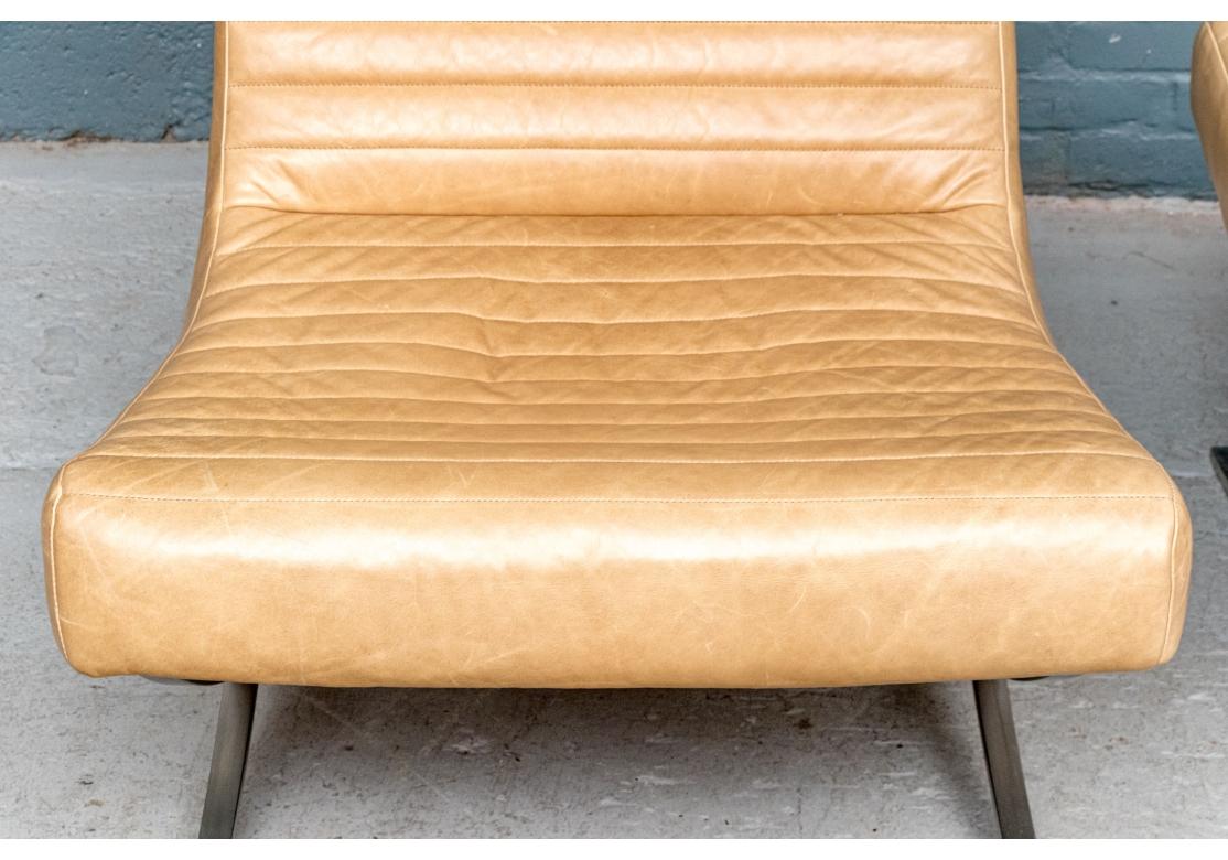 Pair Of Crate and Barrel Channel Tufted Leather Lounge Chairs im Angebot 4