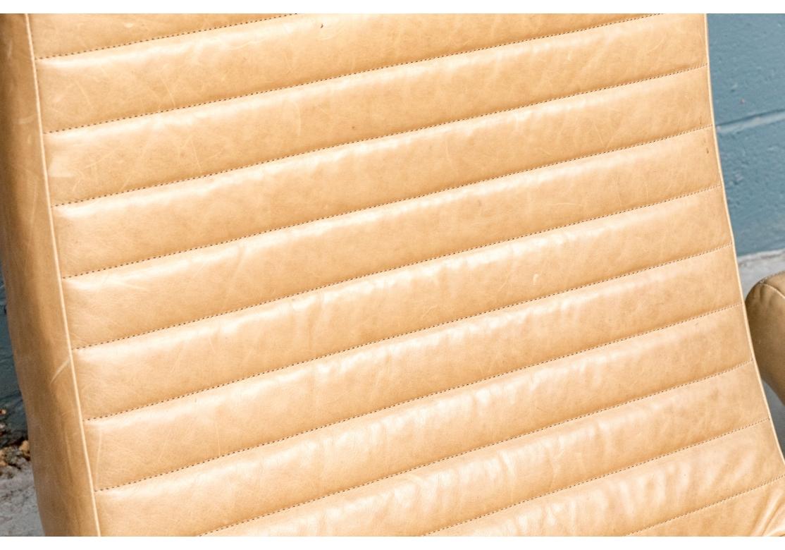 Pair Of Crate and Barrel Channel Tufted Leather Lounge Chairs (Edelstahl) im Angebot