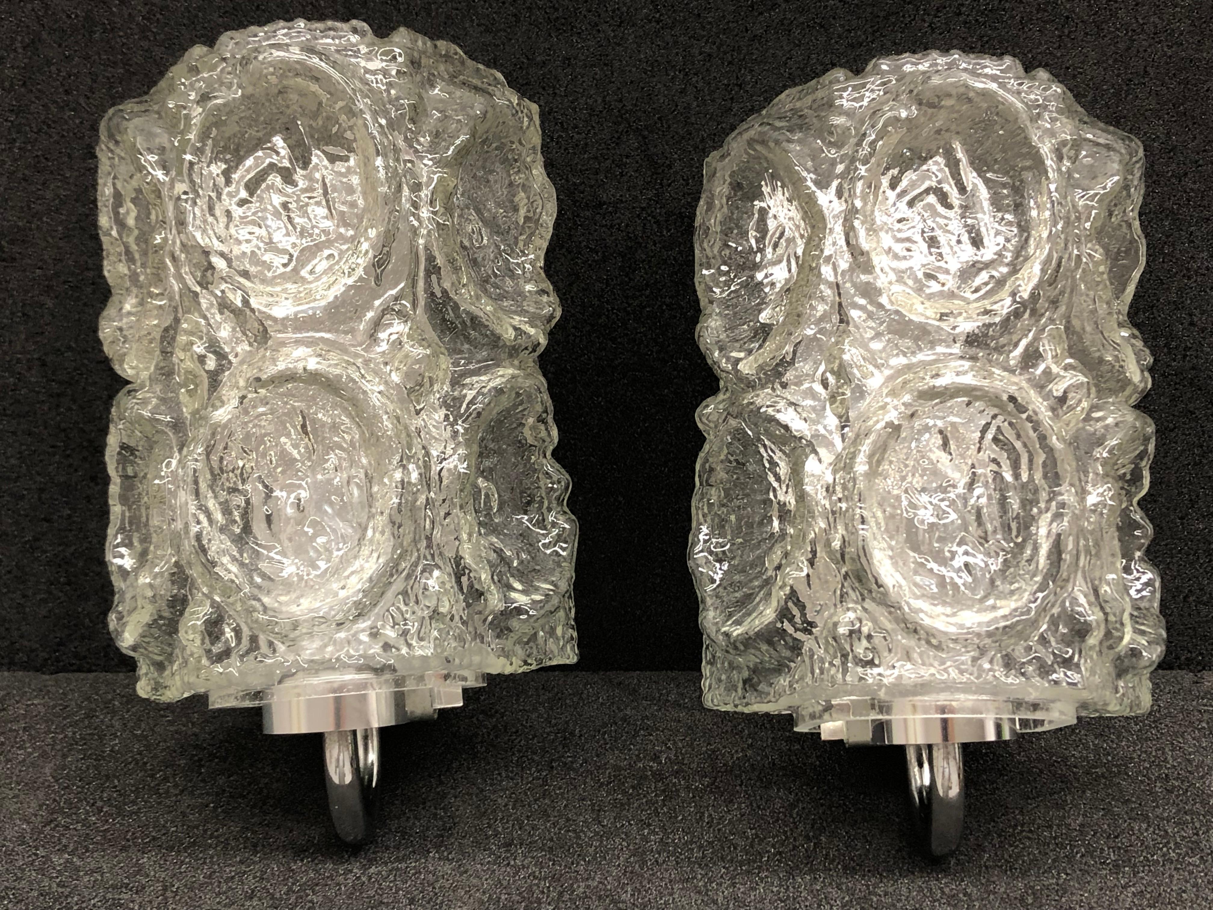 Pair of Crater Glass Sconces Vintage German, 1970s Glashuette Limburg (Moderne der Mitte des Jahrhunderts)