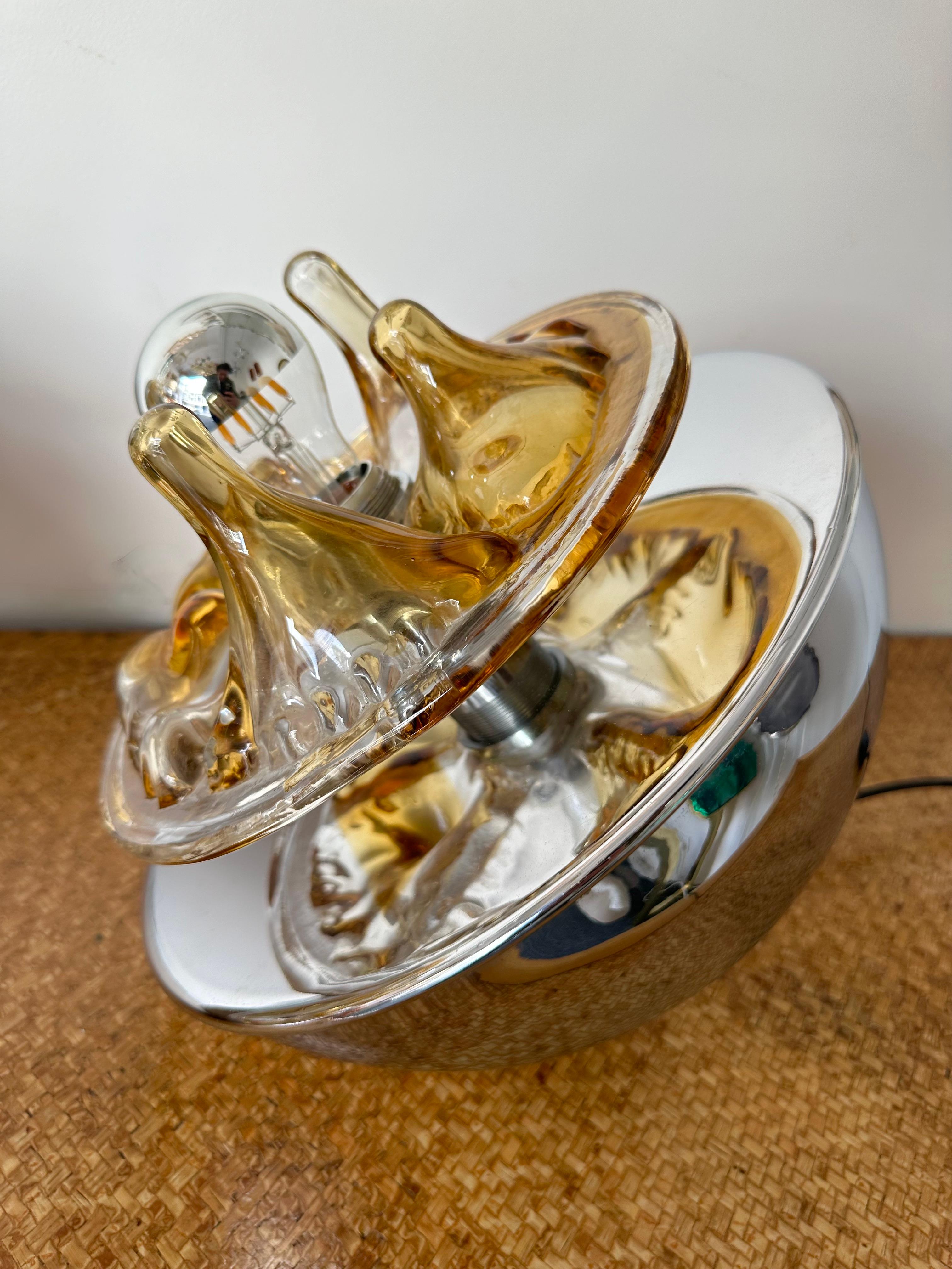 Pair of Crater Lamps Murano Glass Metal by Toni Zuccheri for Veart. Italy, 1970s For Sale 7