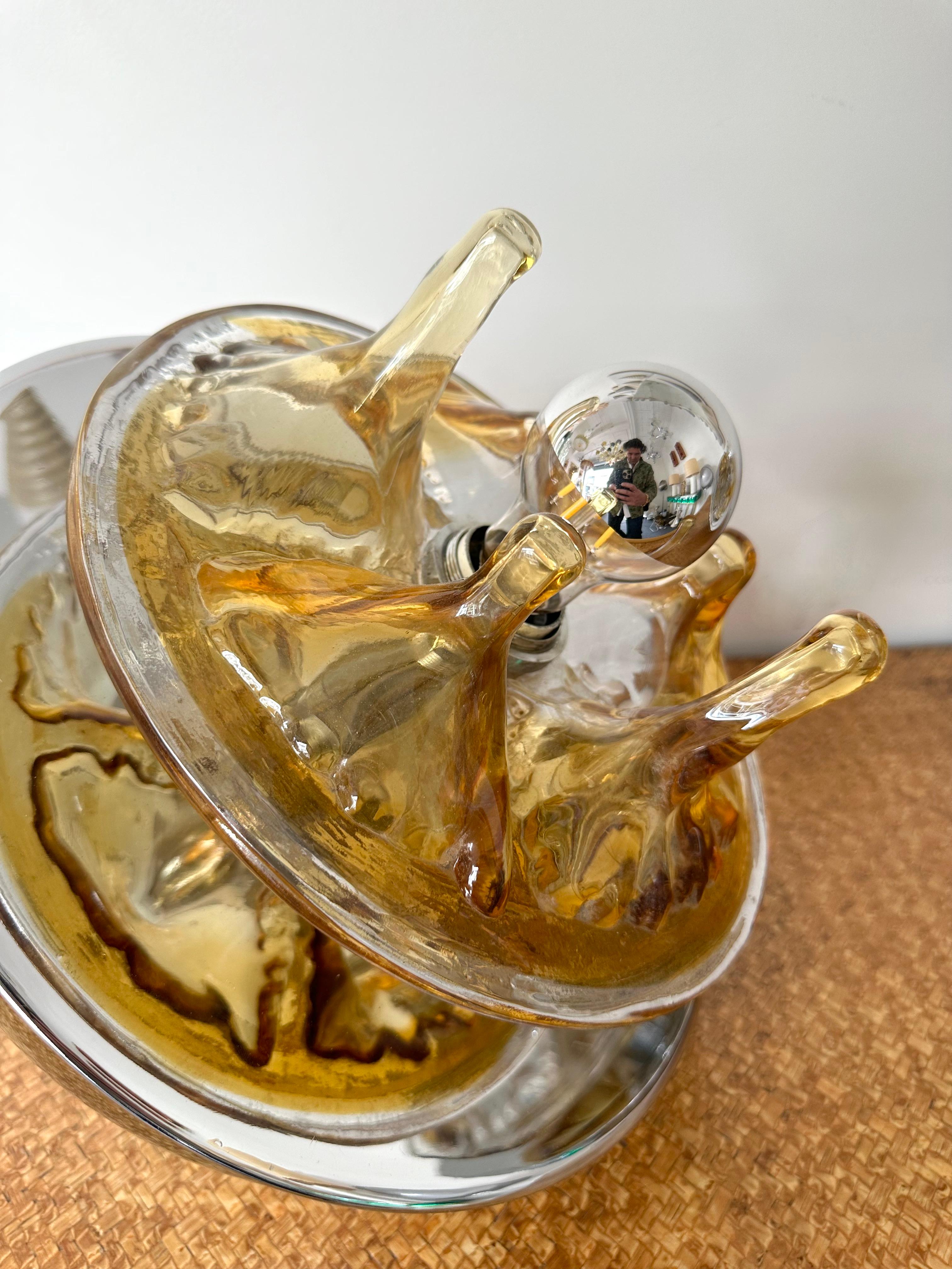Italian Pair of Crater Lamps Murano Glass Metal by Toni Zuccheri for Veart. Italy, 1970s For Sale