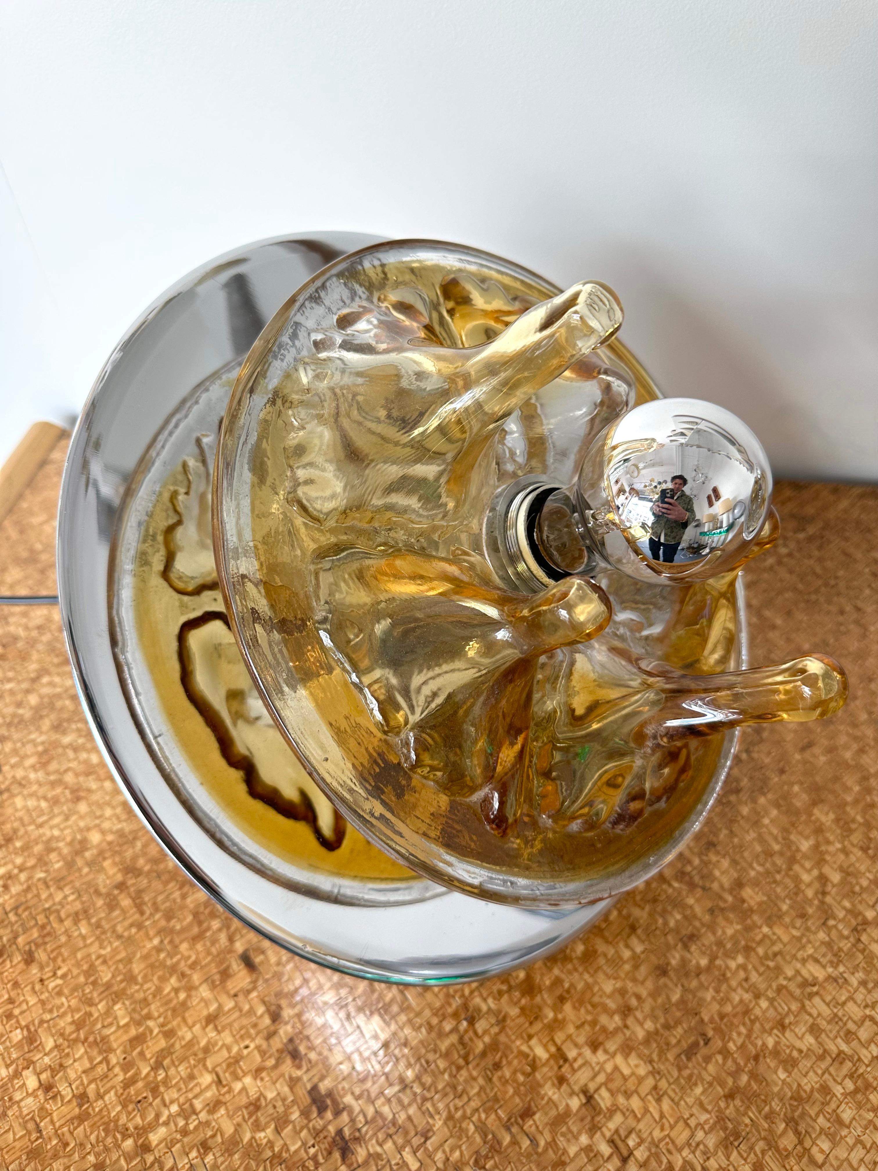 Late 20th Century Pair of Crater Lamps Murano Glass Metal by Toni Zuccheri for Veart. Italy, 1970s For Sale