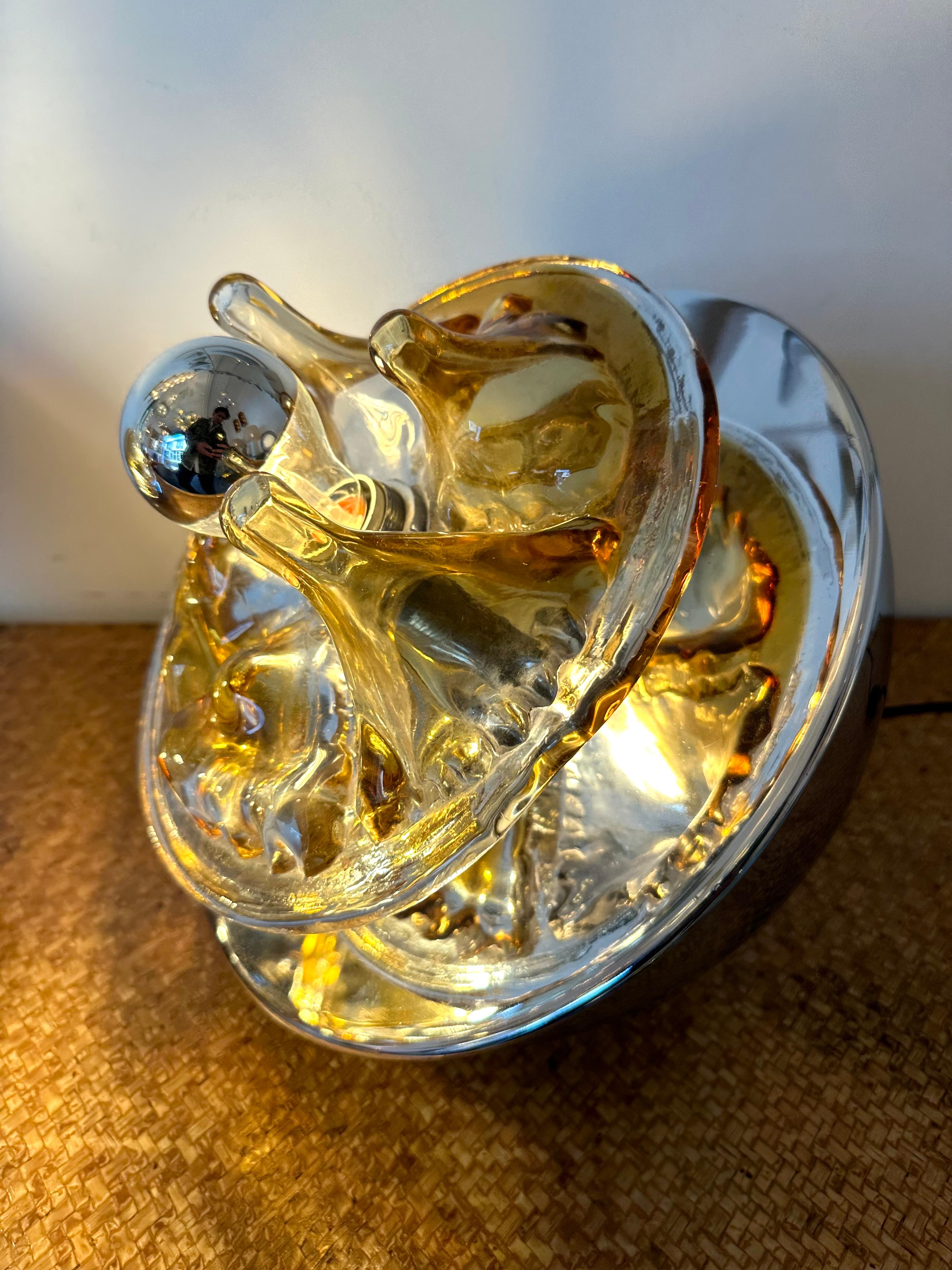 Pair of Crater Lamps Murano Glass Metal by Toni Zuccheri for Veart. Italy, 1970s For Sale 3