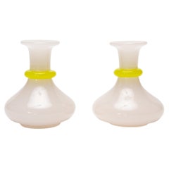 Antique Pair of Crazed Opaline Glass Bud Vases, c. 1930s