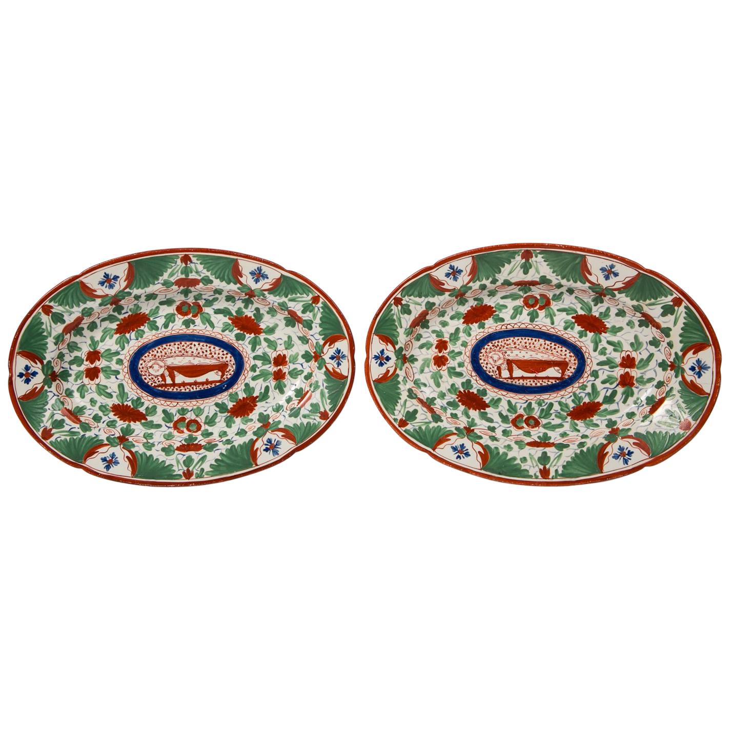 Pair of Crazy Cow Antique Creamware Dishes England circa 1810