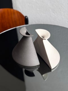 Pair of cream and grey ceramic vases from the 1970s