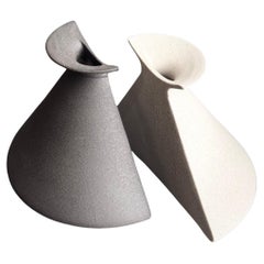 Pair of cream and grey ceramic vases from the 1970s