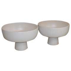 Pair of Cream Bisque Architectural Pottery Chalice Planters, USA