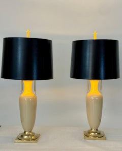 Pair of Cream Ceramic Urn Lamps with Brass Fittings by Chapman