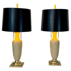Pair of Cream Ceramic Urn Lamps with Brass Fittings by Chapman