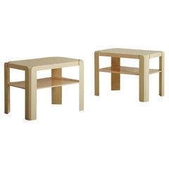 Pair of Cream Lacquer + Brass Side Tables in the Style of Maison Jansen, France