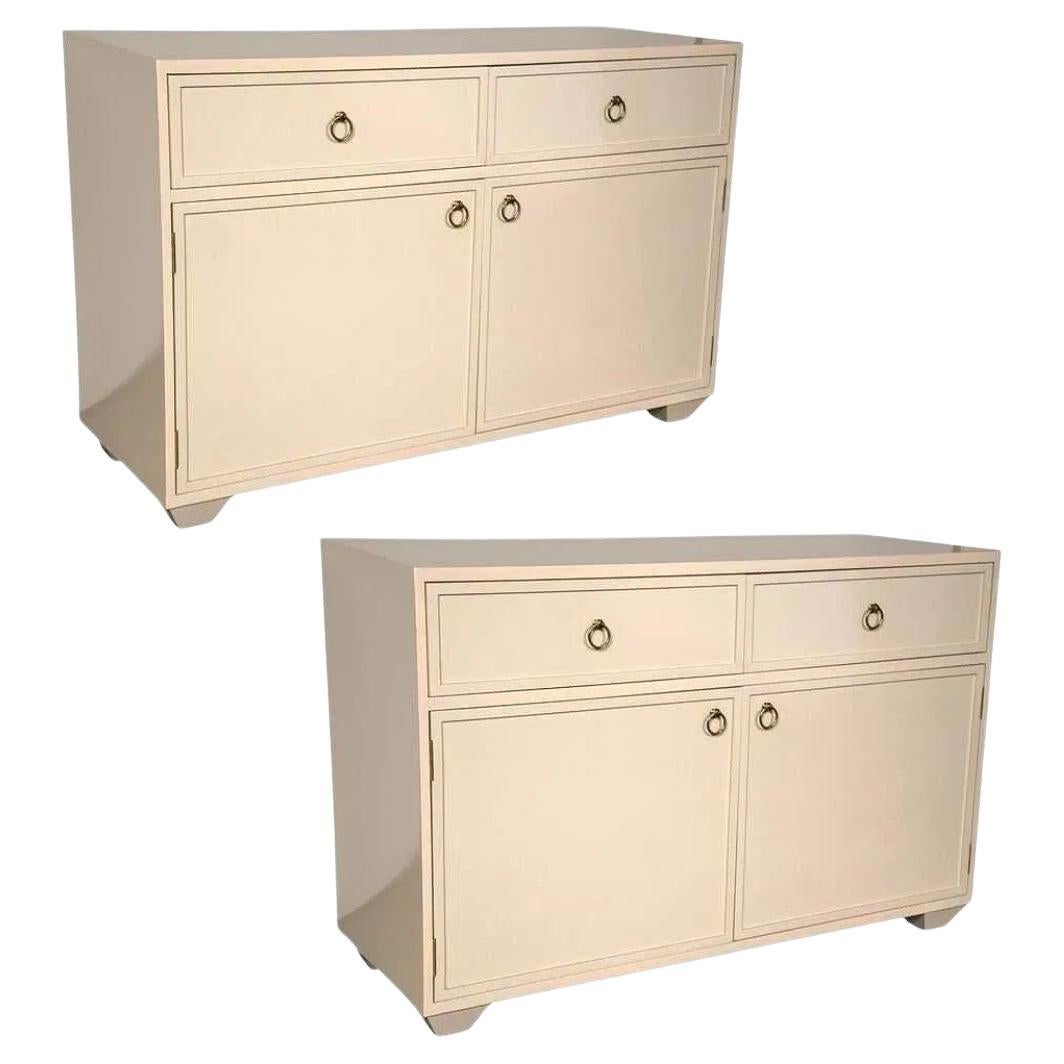 Pair of Cream Lacquer Cabinets With Brass Detail, EJ Victor for Jack Fhillips For Sale