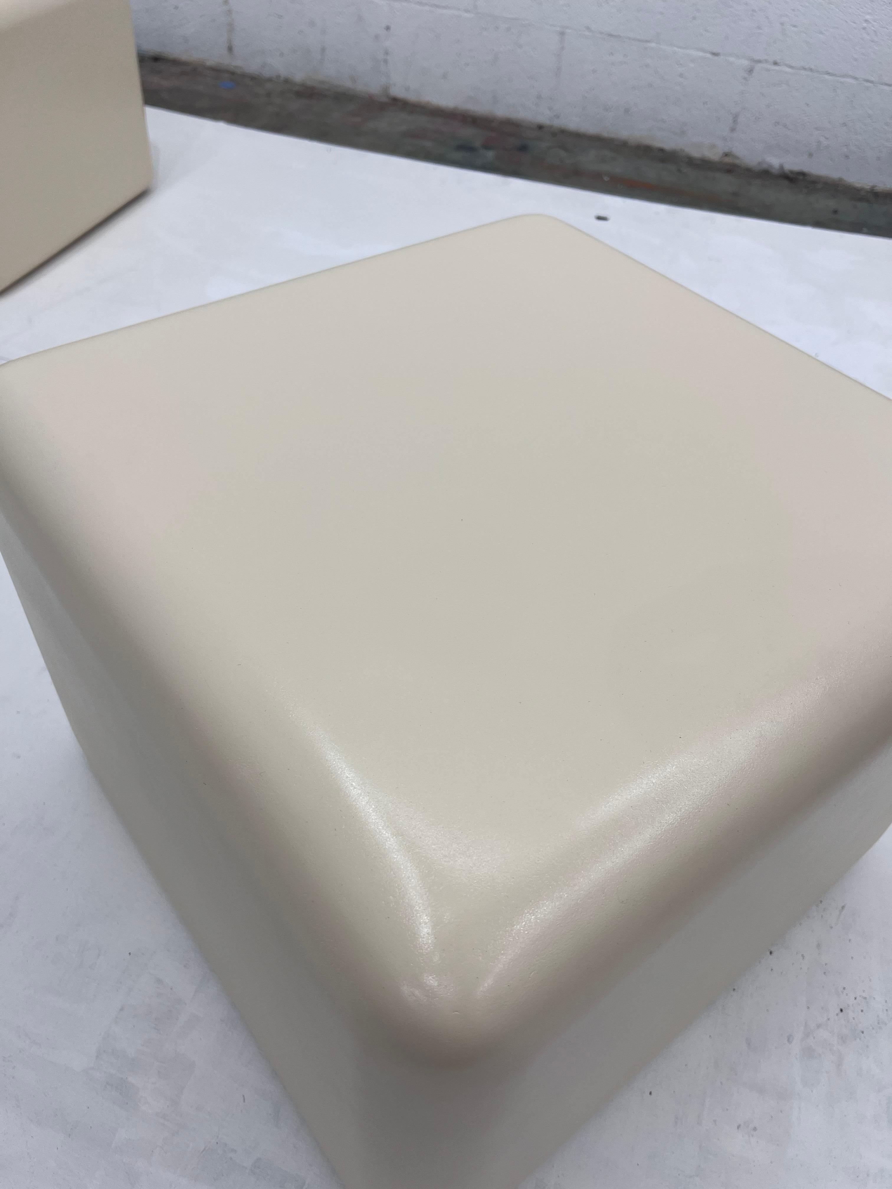 Pair of Cream lacquer, Milo Baughman pedestal cube modular side tables  2