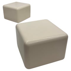 Pair of Cream lacquer, Milo Baughman pedestal cube modular side tables 