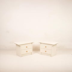 Pair of cream lacquered bedside tables by Pierre Cardin, 1980