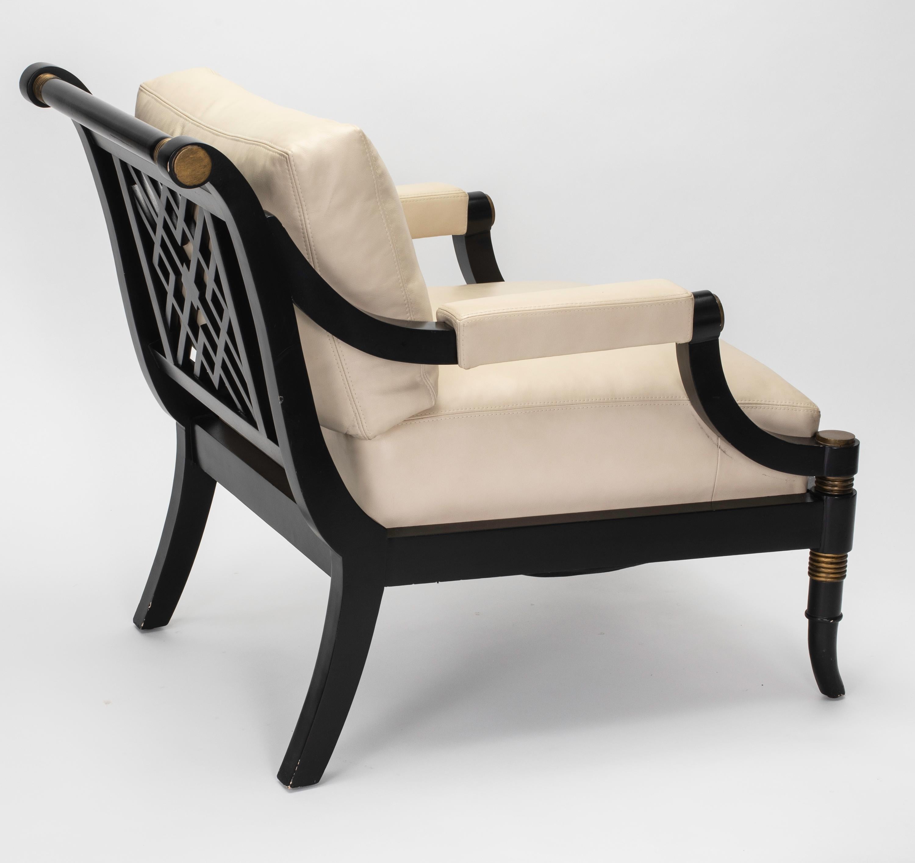 Ebonized  Leather Lounge Armchairs For Sale