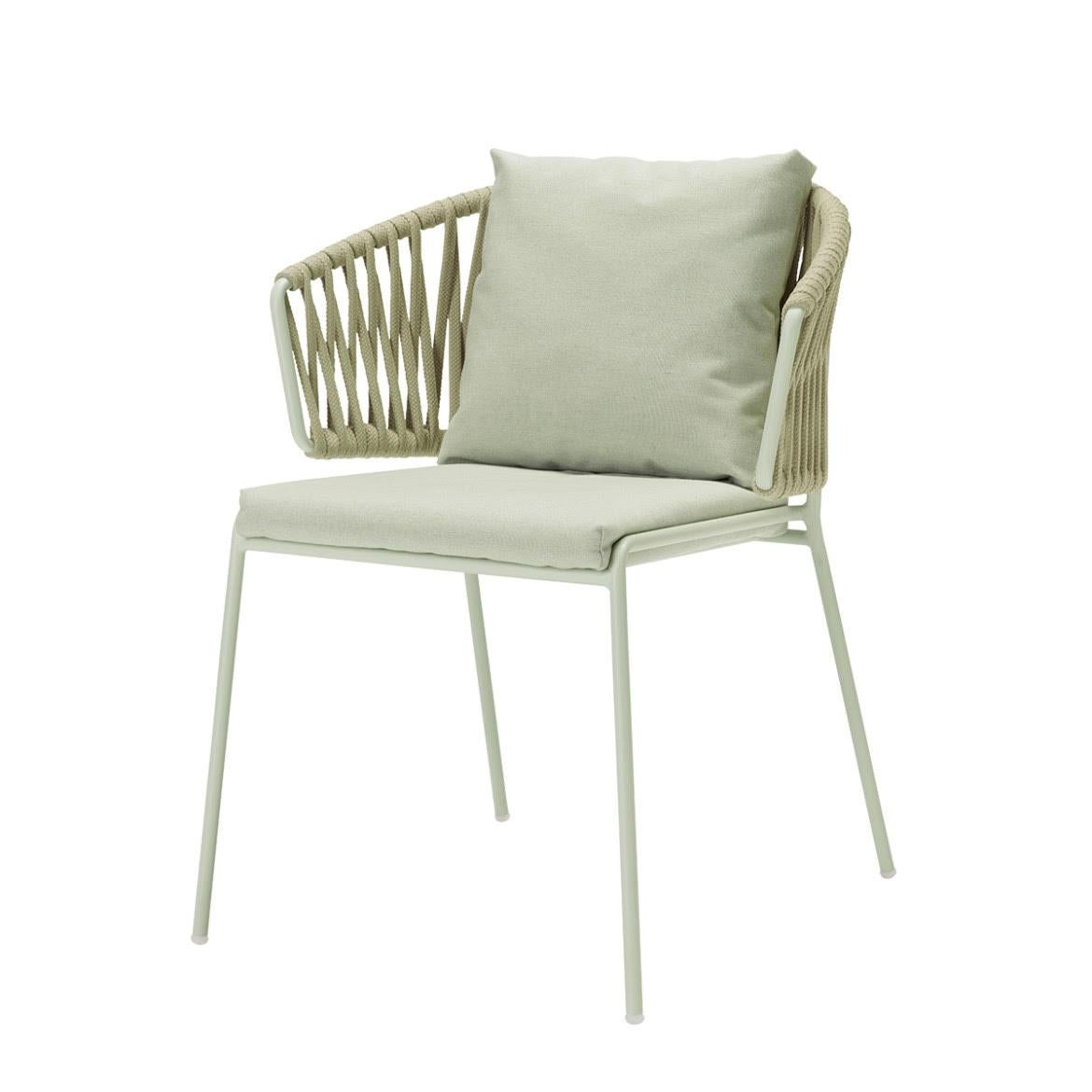 Moderne Paire de fauteuils en métal et cordes de couleur crème pour l'extérieur ou l'intérieur, 21e siècle en vente