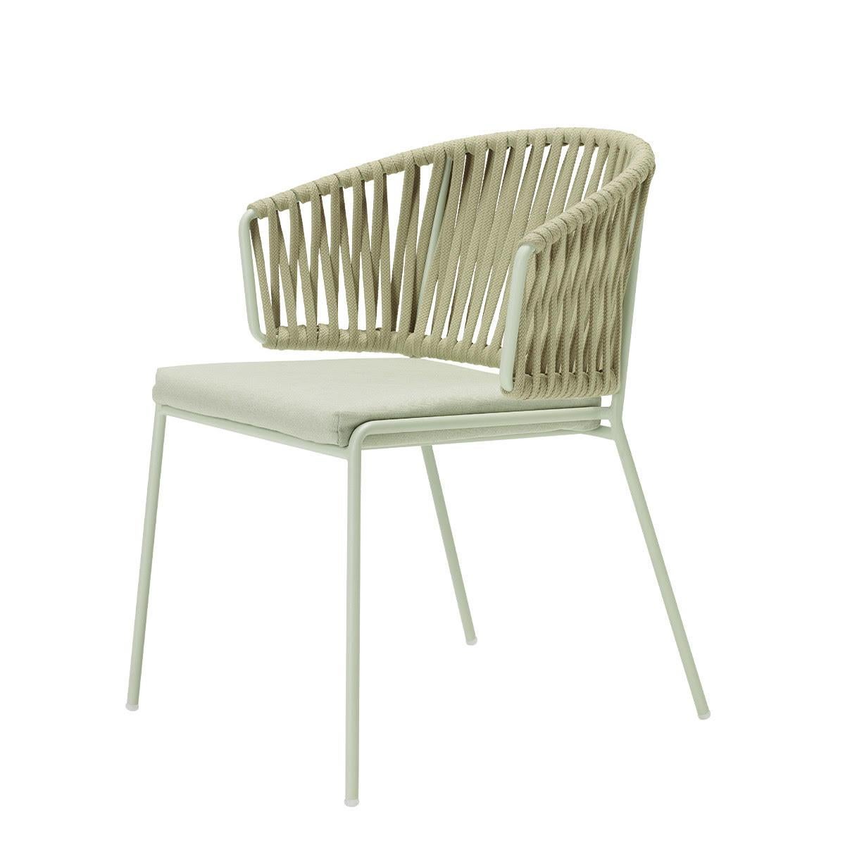 French Pair of Cream Outdoor or Indoor Metal and Cord Armchairs, 21 century For Sale