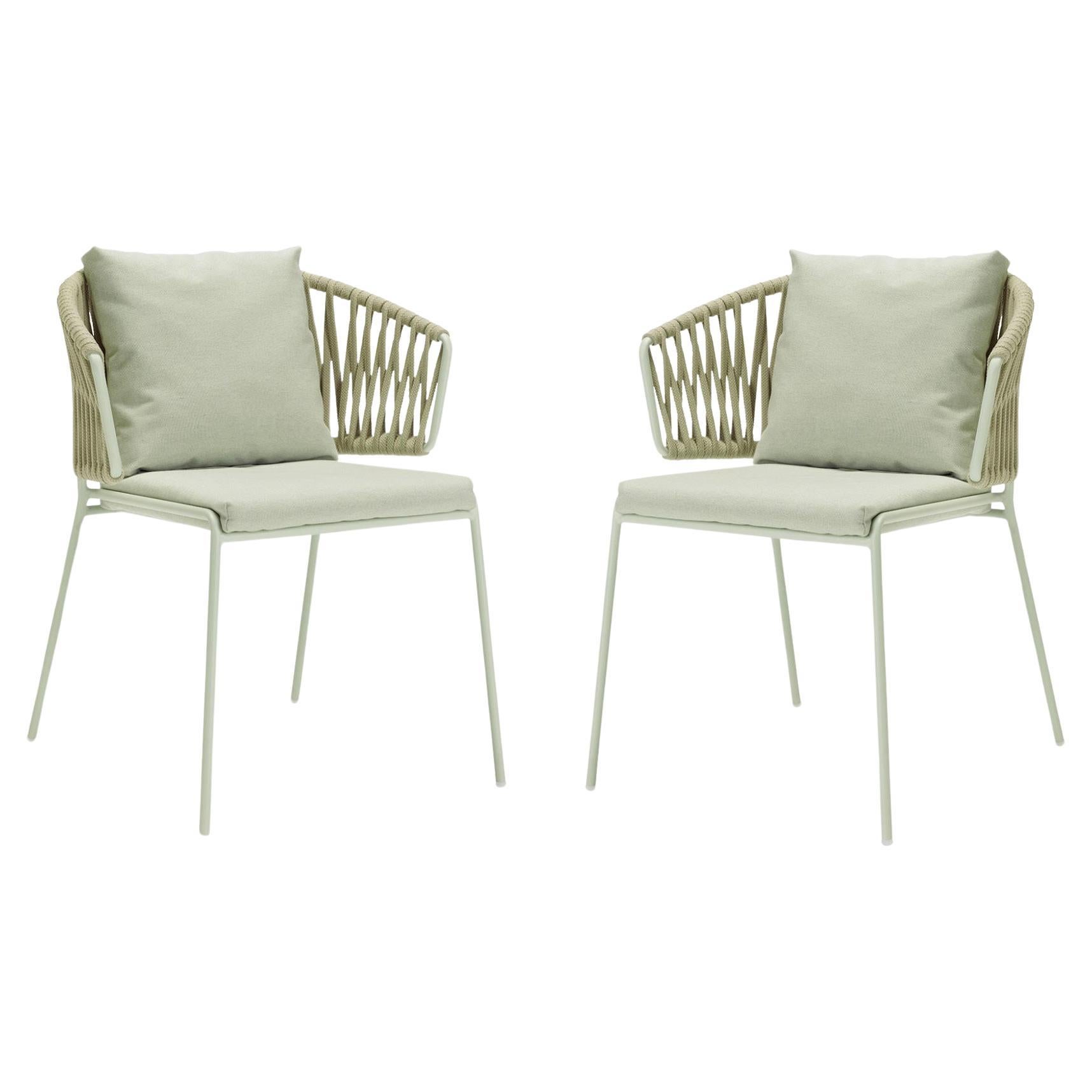 Paire de fauteuils en métal et cordes de couleur crème pour l'extérieur ou l'intérieur, 21e siècle