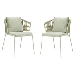 Pair of Cream Outdoor or Indoor Metal and Cord Armchairs, 21 century