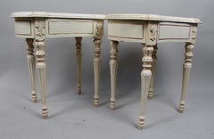 Pair of Cream-Painted Console Tables with Drawers, France, 20th Century