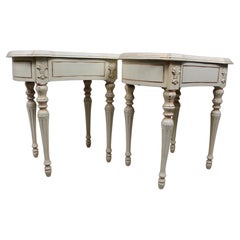 Pair of Cream-Painted Console Tables with Drawers, France, 20th Century