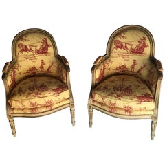 Pair of Cream-Painted Louis XVI Style Bergeres