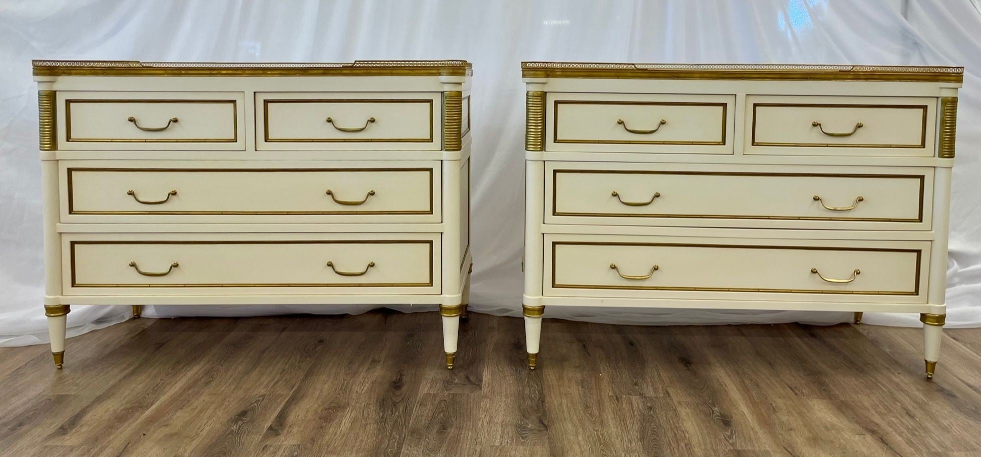 Pair of Cream Painted Louis XVI Style Commodes, Nightstands, Dressers, Chests