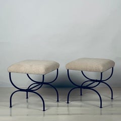 Pair of Cream Shearling 'Strapontin' Stools by Design Frères