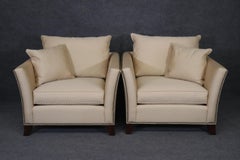 Pair of Cream Upholstered Oversized Even-Arm Contemporary Club Bergere Chairs
