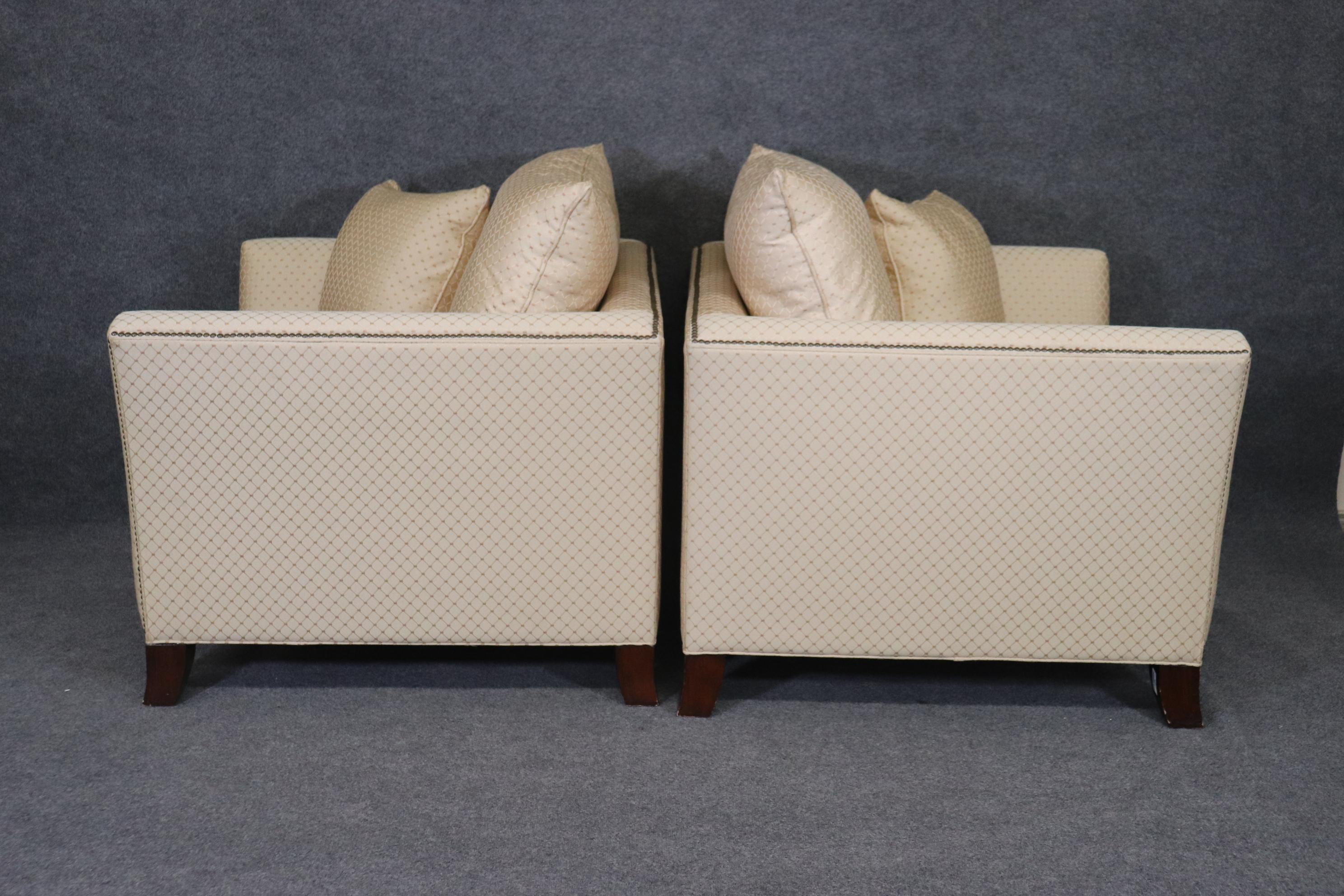 Modern Pair of Cream Upholstered Oversized Even-Arm Contemporary Club Bergere Chairs
