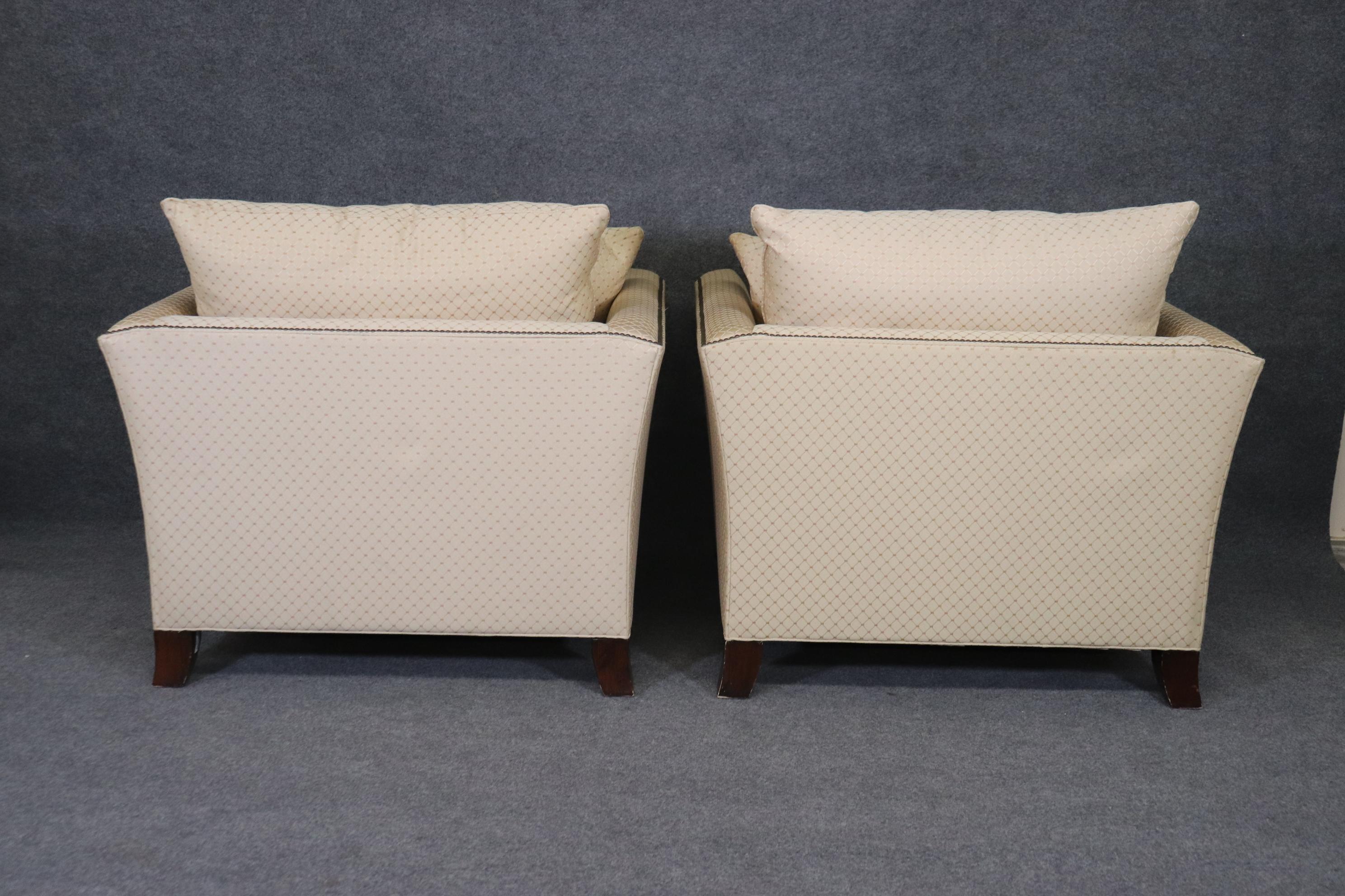 American Pair of Cream Upholstered Oversized Even-Arm Contemporary Club Bergere Chairs