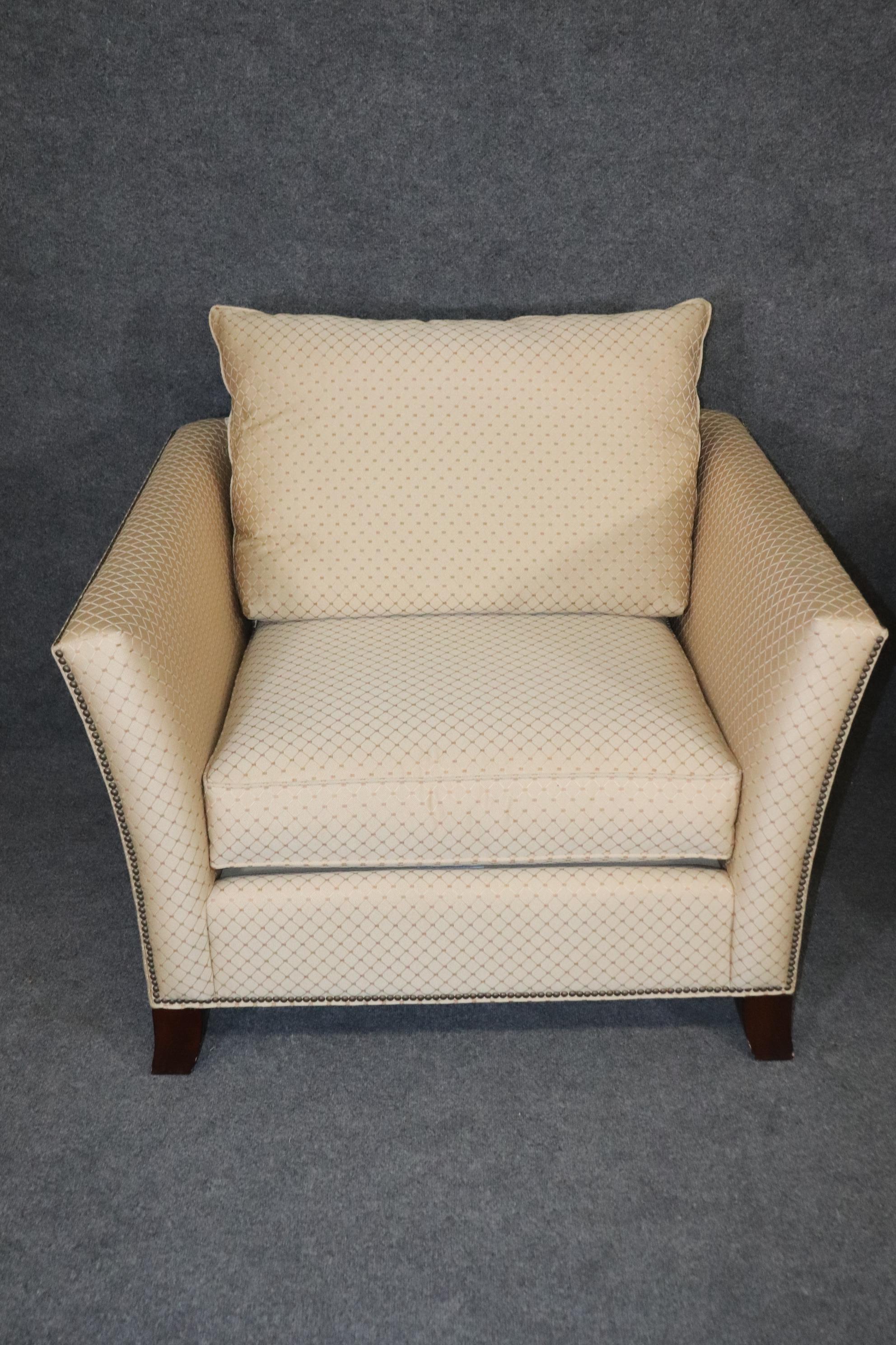 Upholstery Pair of Cream Upholstered Oversized Even-Arm Contemporary Club Bergere Chairs