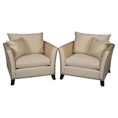 Pair of Cream Upholstered Oversized Even-Arm Contemporary Club Bergere Chairs