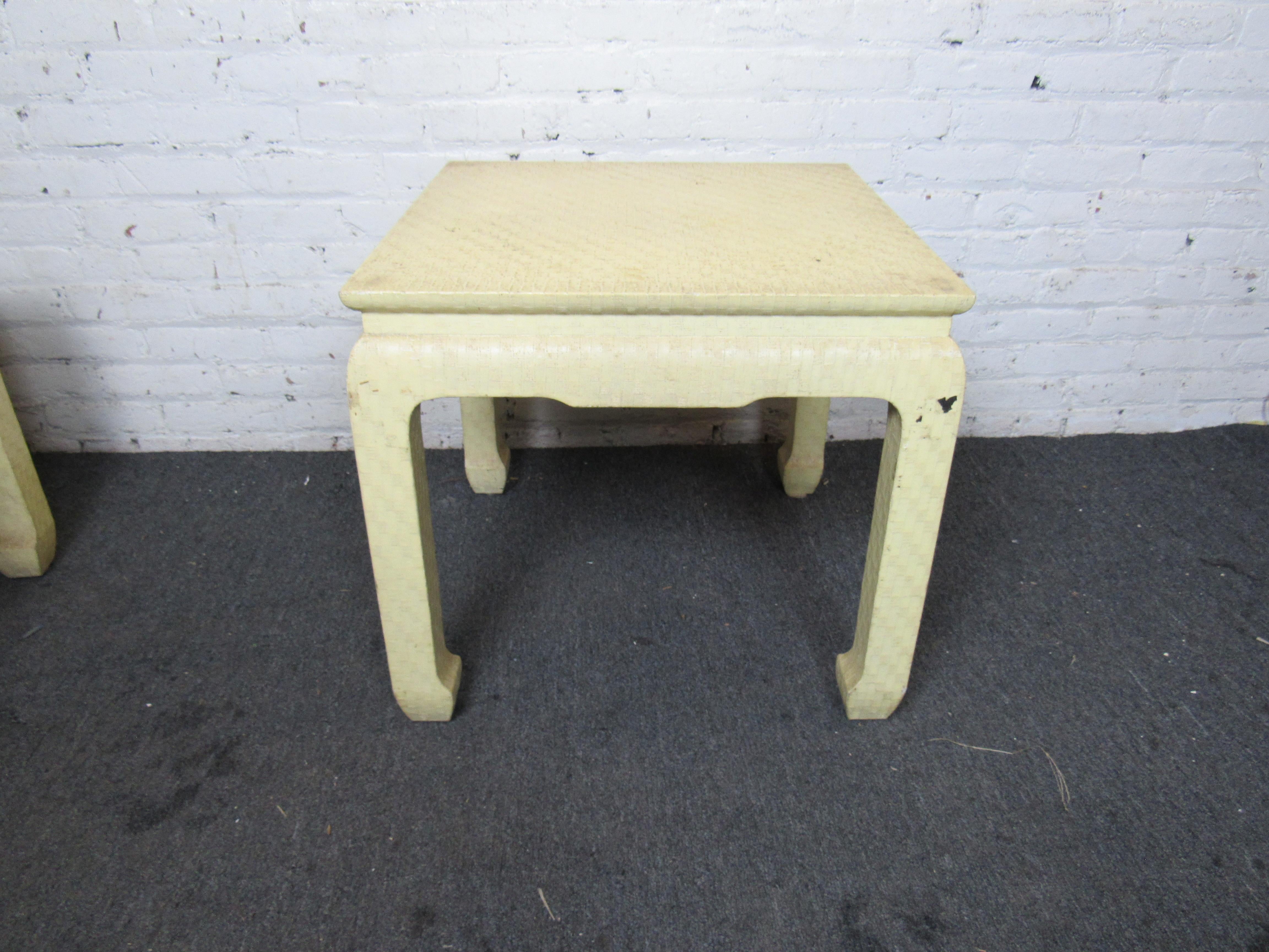Mid-Century Modern Pair of Cream Vintage Side Tables by Baker