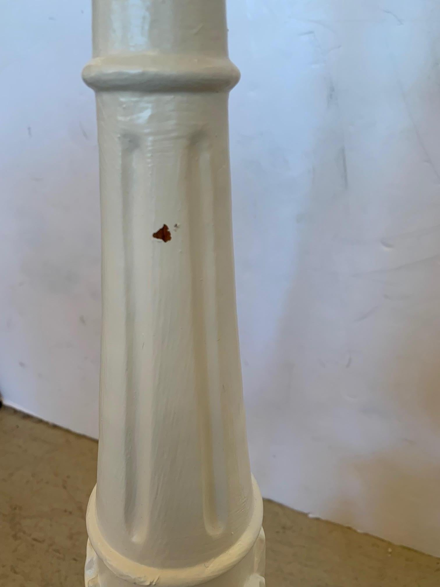 Pair of Creamy Painted Carved Wood Candlesticks In Good Condition For Sale In Hopewell, NJ
