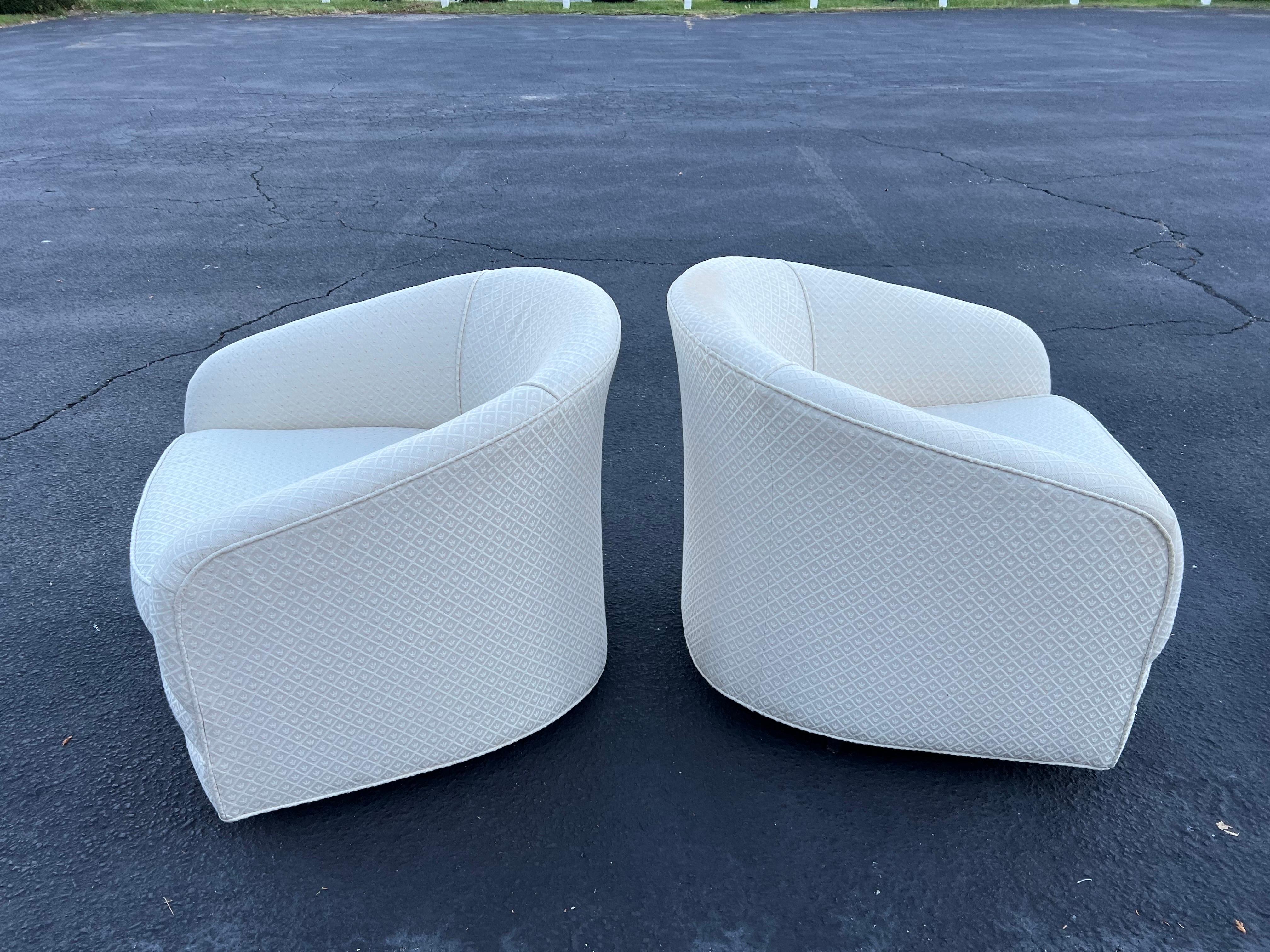 Pair of White Swivel Cube Chairs For Sale 4