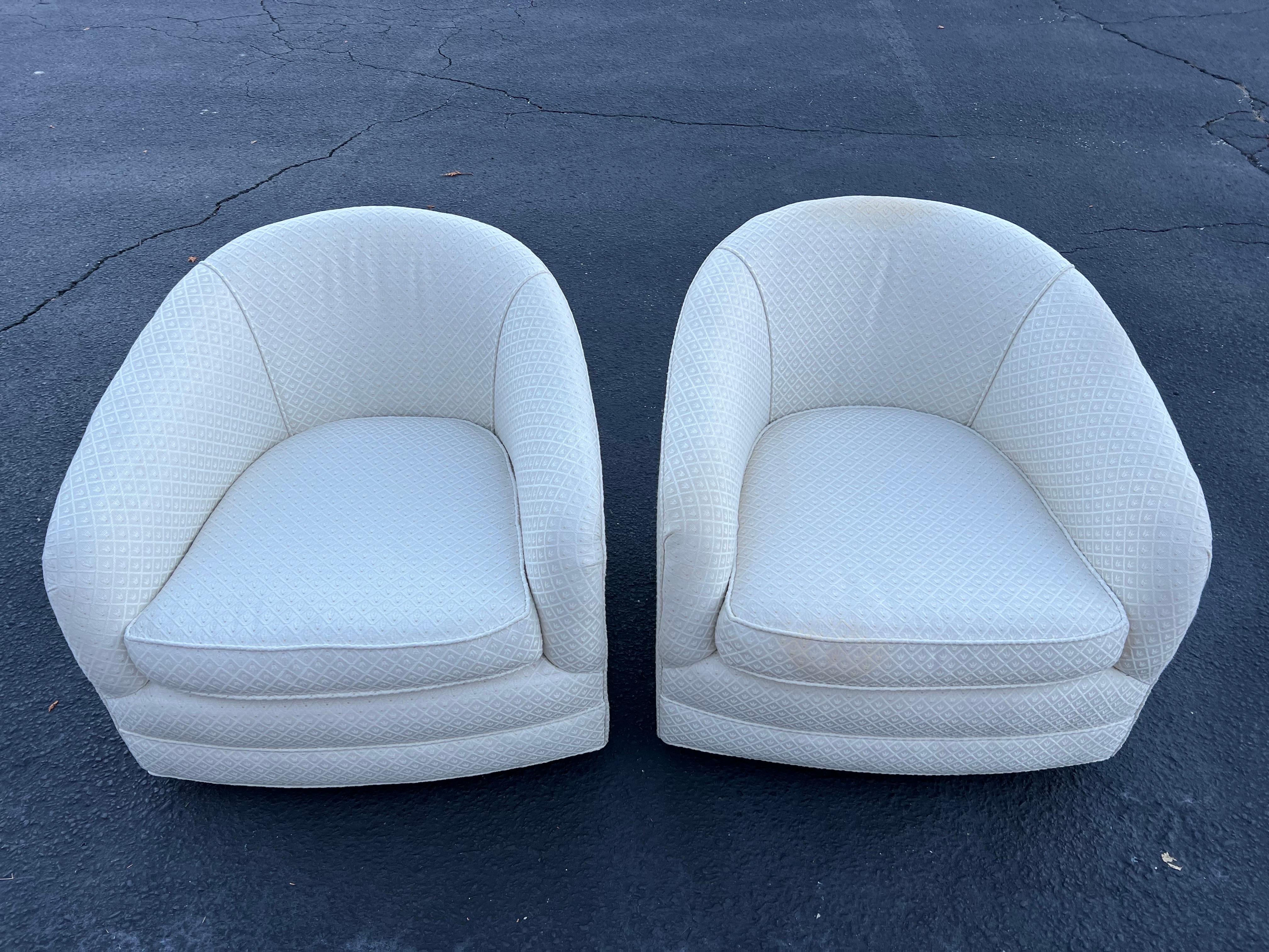 Pair of White Swivel Cube Chairs For Sale 6