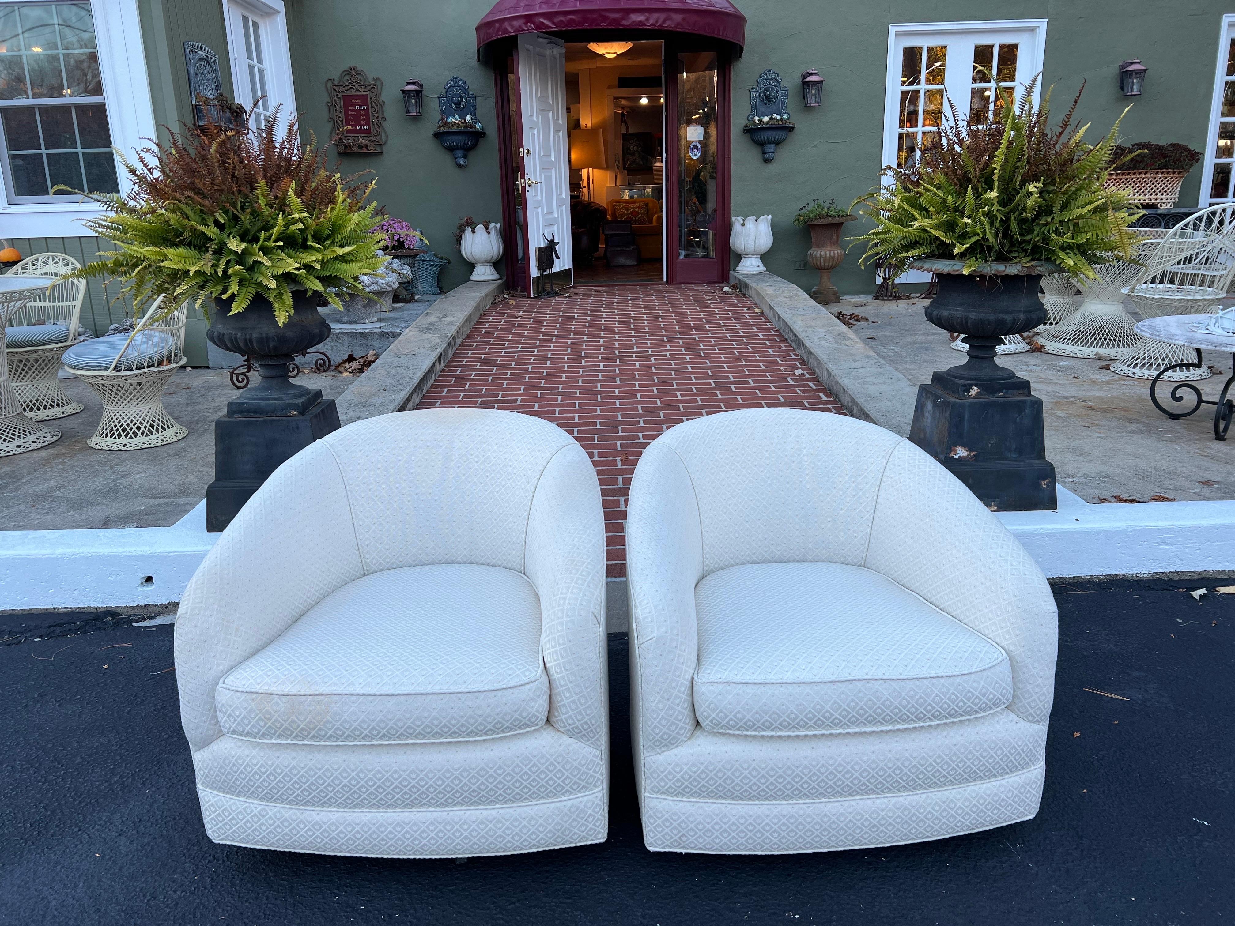 Pair of White Swivel Cube Chairs For Sale 7