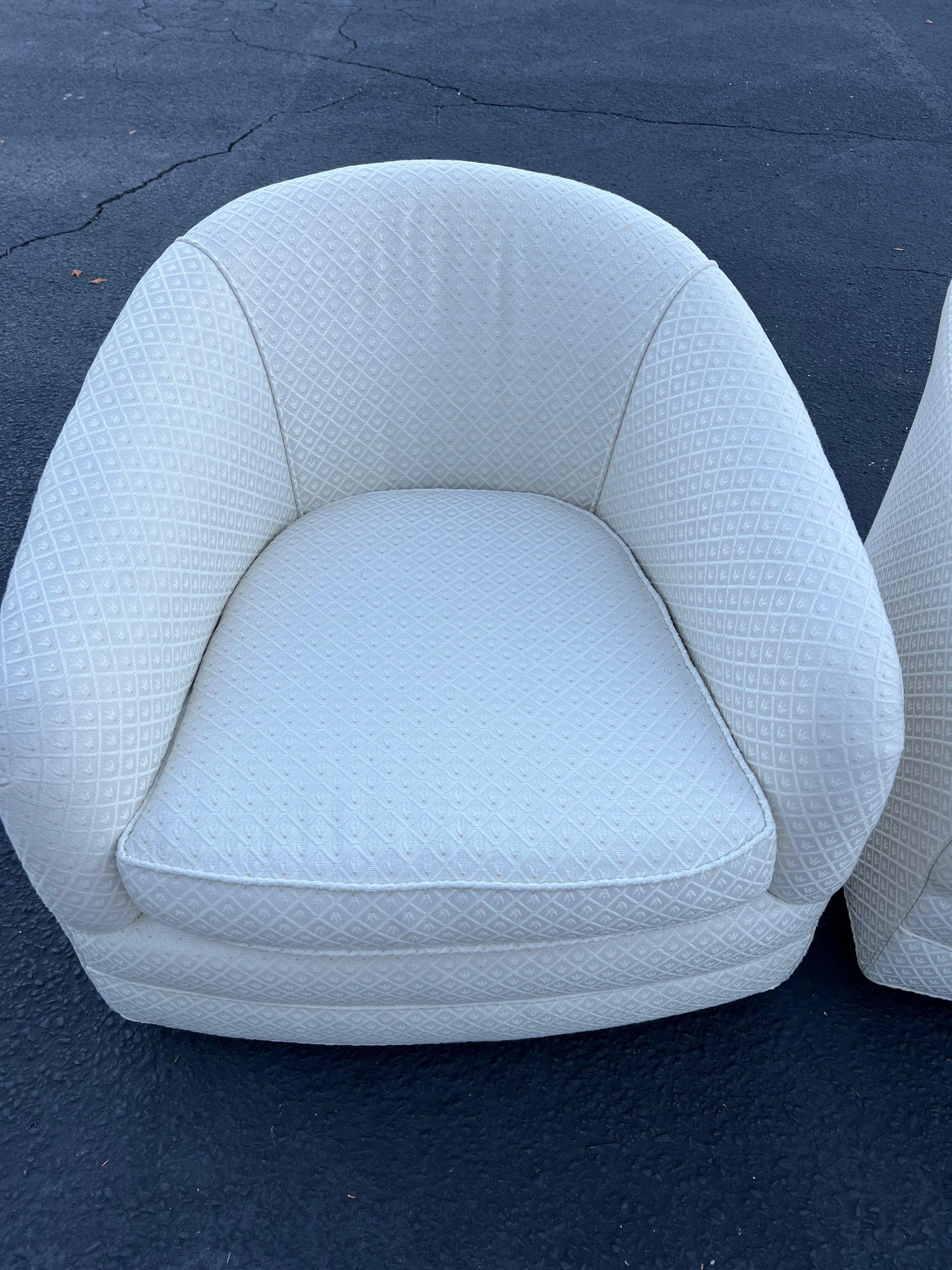 Pair of White Swivel Cube Chairs For Sale 2