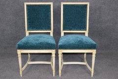 Pair of Creme Painted Distressed French Louis XVI Style Side Chairs