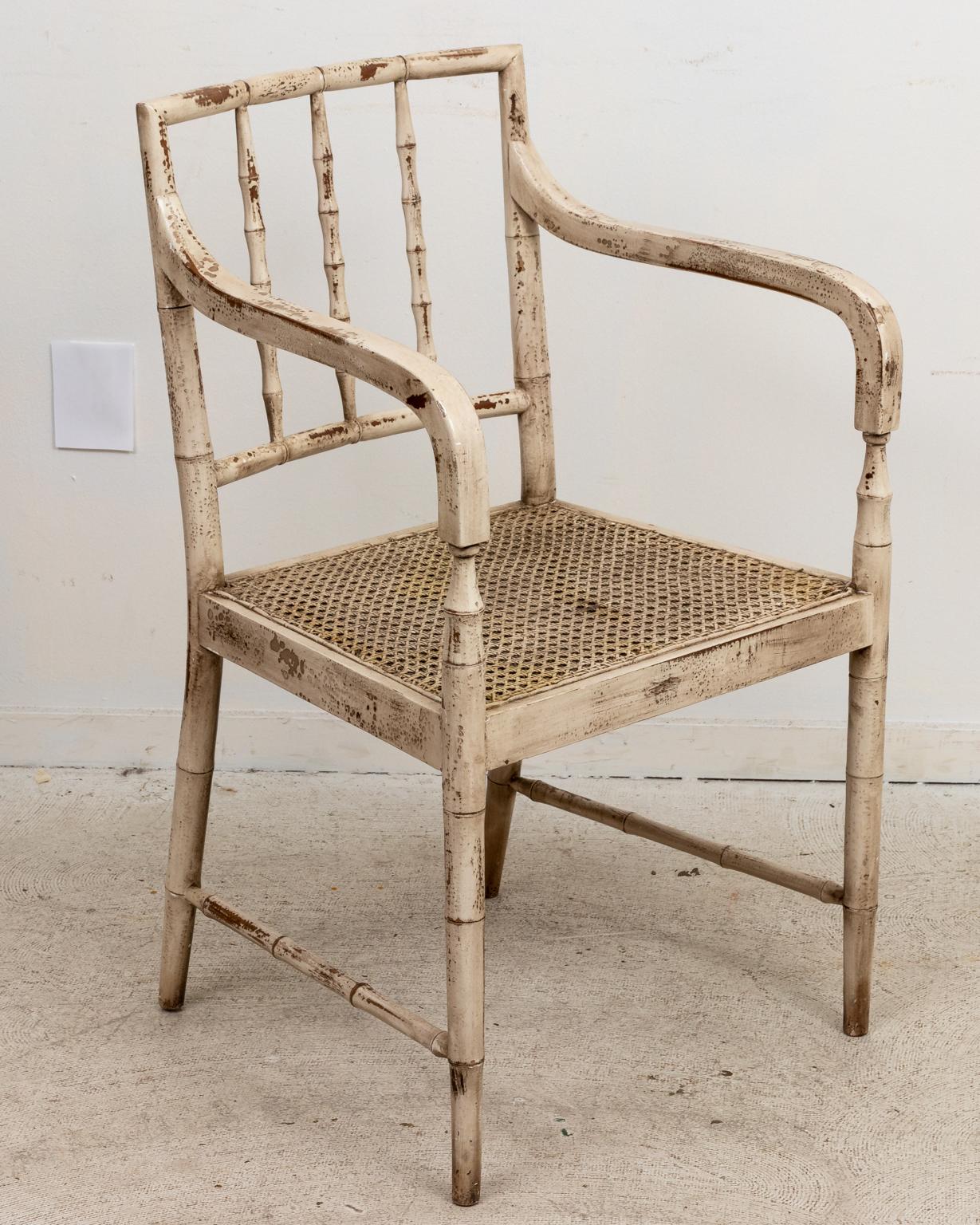 Pair of Creme Painted Faux Bamboo Armchairs 6