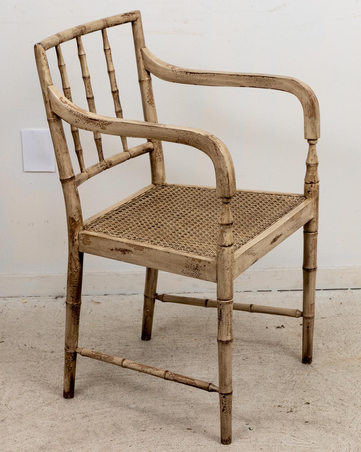 Pair of Creme Painted Faux Bamboo Armchairs 2
